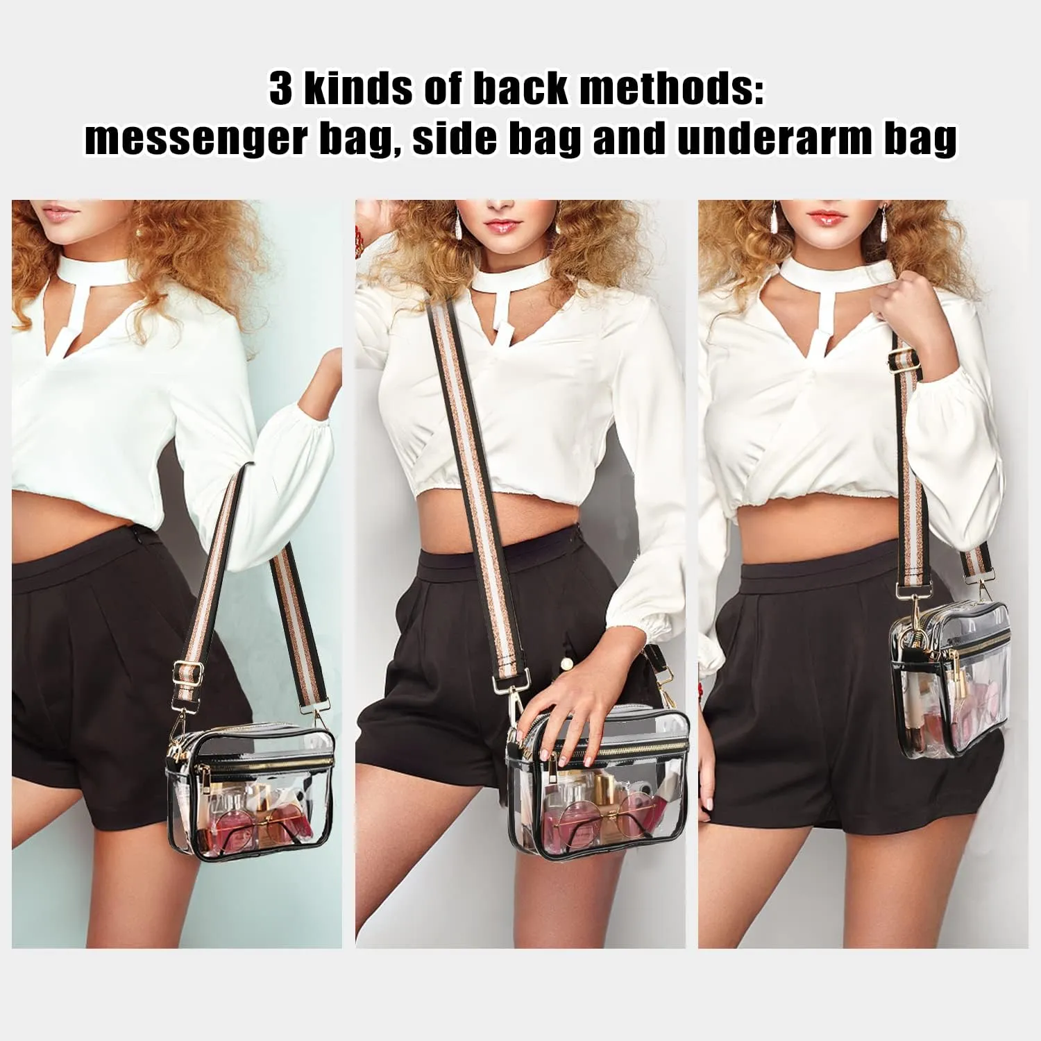 WEDDINGHELPER Clear Crossbody Bag, Clear Bag Stadium Approved Clear Purse with Adjustable Strap for Sports Concerts Festivals