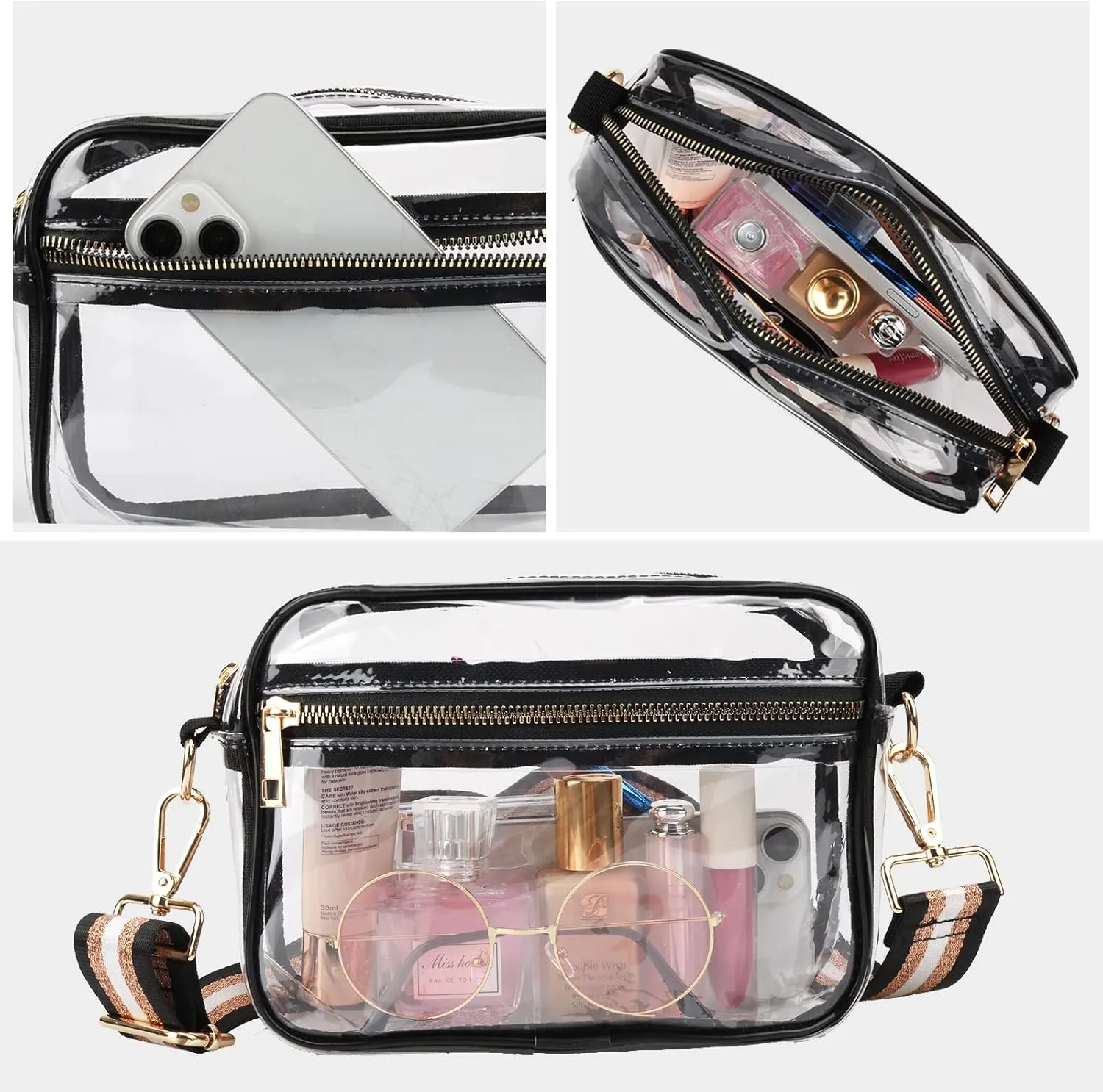WEDDINGHELPER Clear Crossbody Bag, Clear Bag Stadium Approved Clear Purse with Adjustable Strap for Sports Concerts Festivals