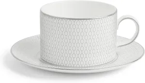 Wedgwood Gio Platinum Teacup & Saucer Set, 5 oz, White/Silver