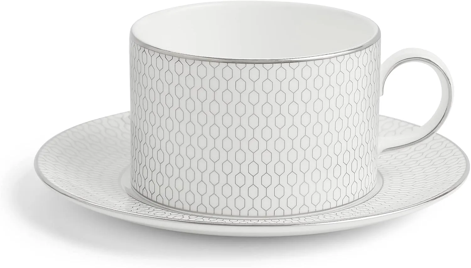 Wedgwood Gio Platinum Teacup & Saucer Set, 5 oz, White/Silver