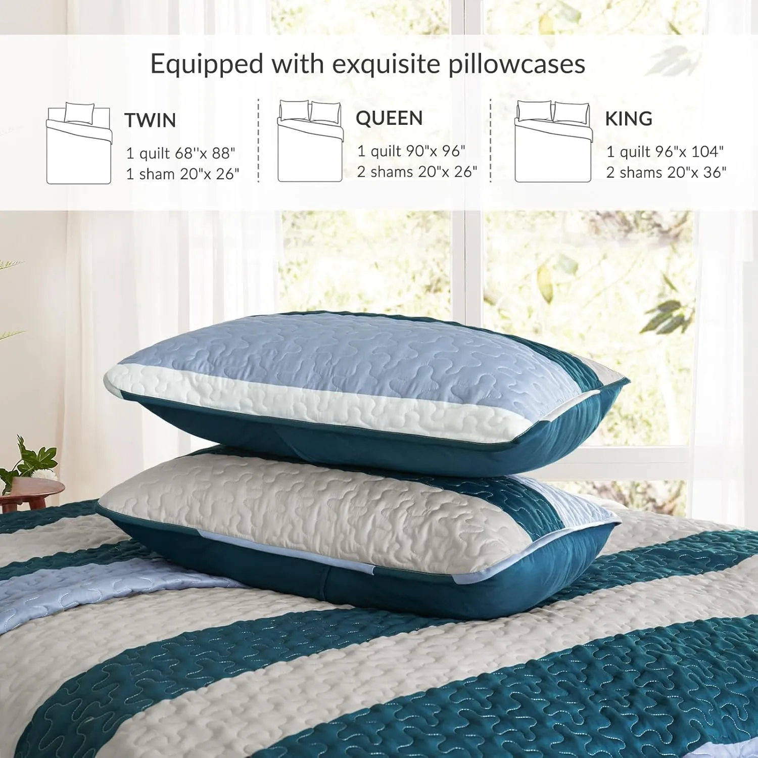 Whale Flotilla Reversible Ultra Soft Printed Quilts King Size, Lightweight Patchwork Geometric Stripes Bedspreads Coverlets Quilt Bedding Set with 2 Pillow Shams for All Seasons, Navy