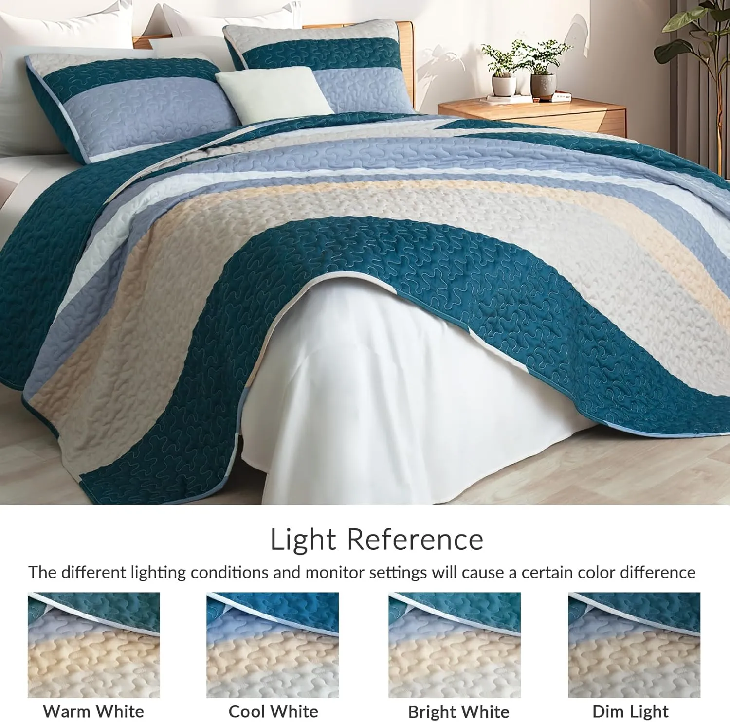 Whale Flotilla Reversible Ultra Soft Printed Quilts King Size, Lightweight Patchwork Geometric Stripes Bedspreads Coverlets Quilt Bedding Set with 2 Pillow Shams for All Seasons, Navy