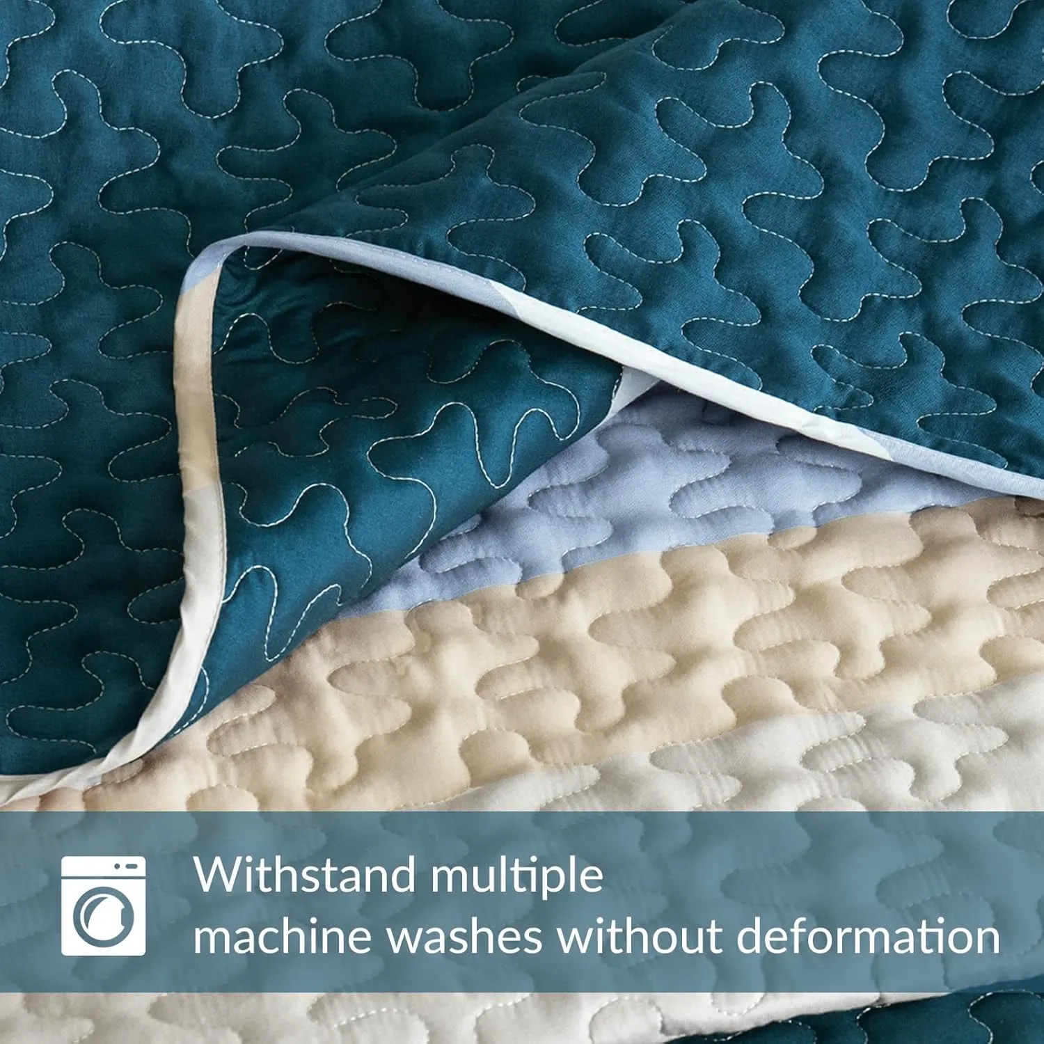 Whale Flotilla Reversible Ultra Soft Printed Quilts King Size, Lightweight Patchwork Geometric Stripes Bedspreads Coverlets Quilt Bedding Set with 2 Pillow Shams for All Seasons, Navy