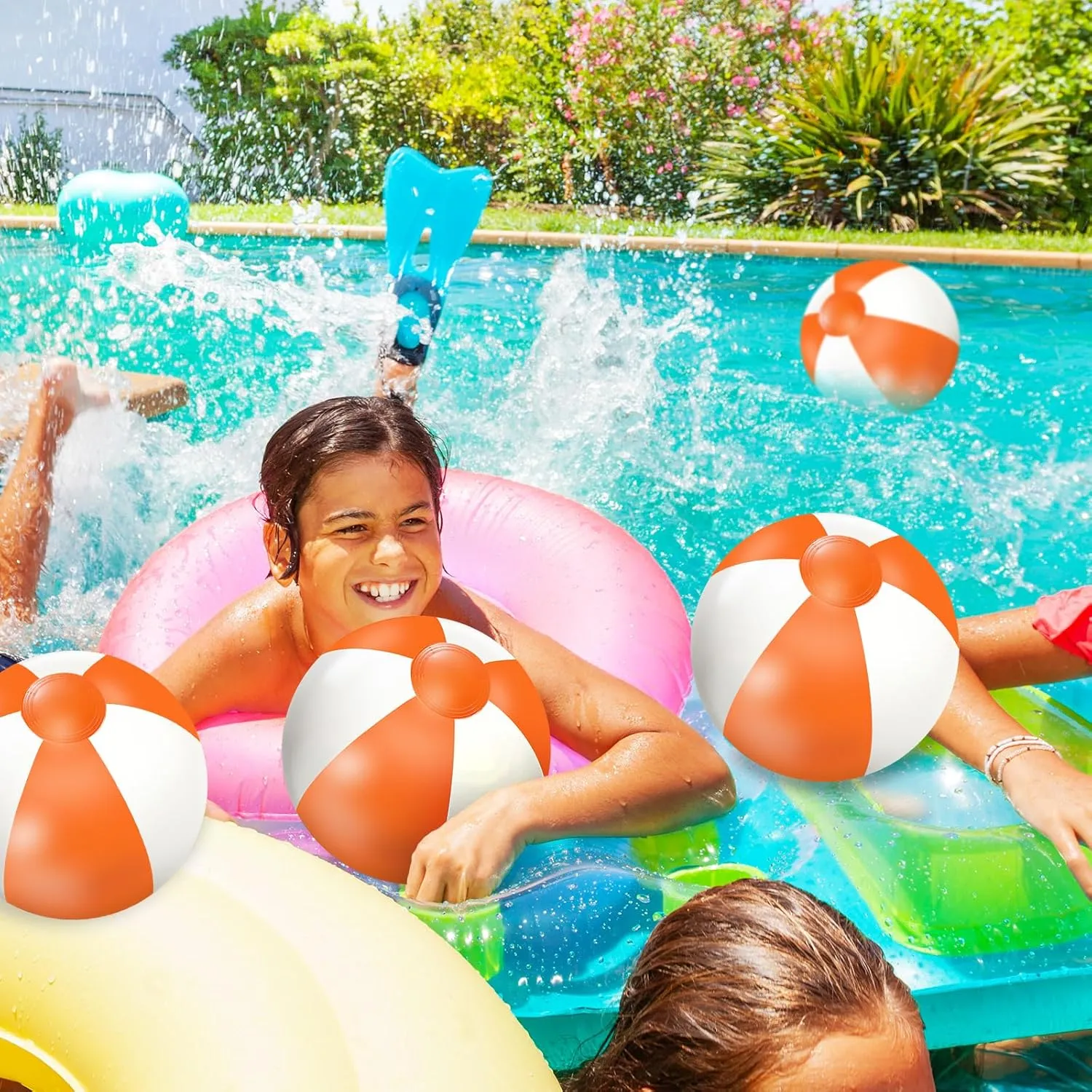 Whaline 16Pcs 16'' Orange and White Inflatable Beach Ball Round Pool PVC Balls Cute Game Toys for Summer Hawaiian Tropical Theme Beach Party Decorations Water Sand Game Accessory