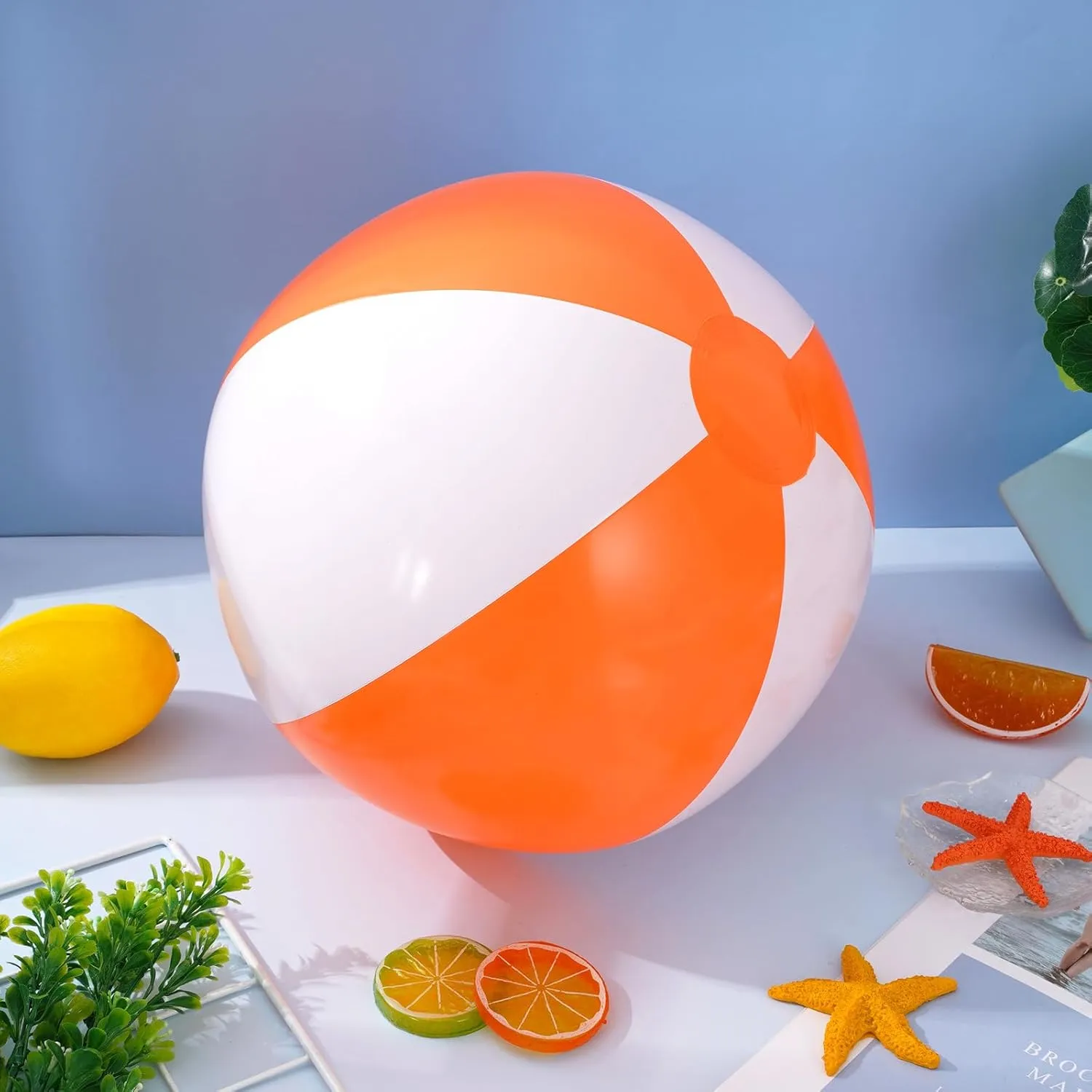 Whaline 16Pcs 16'' Orange and White Inflatable Beach Ball Round Pool PVC Balls Cute Game Toys for Summer Hawaiian Tropical Theme Beach Party Decorations Water Sand Game Accessory