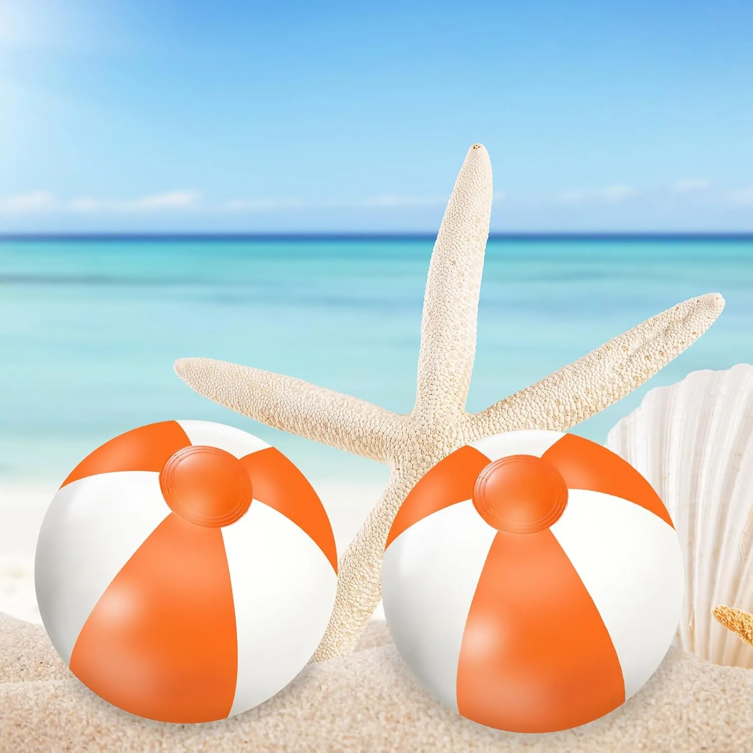 Whaline 16Pcs 16'' Orange and White Inflatable Beach Ball Round Pool PVC Balls Cute Game Toys for Summer Hawaiian Tropical Theme Beach Party Decorations Water Sand Game Accessory