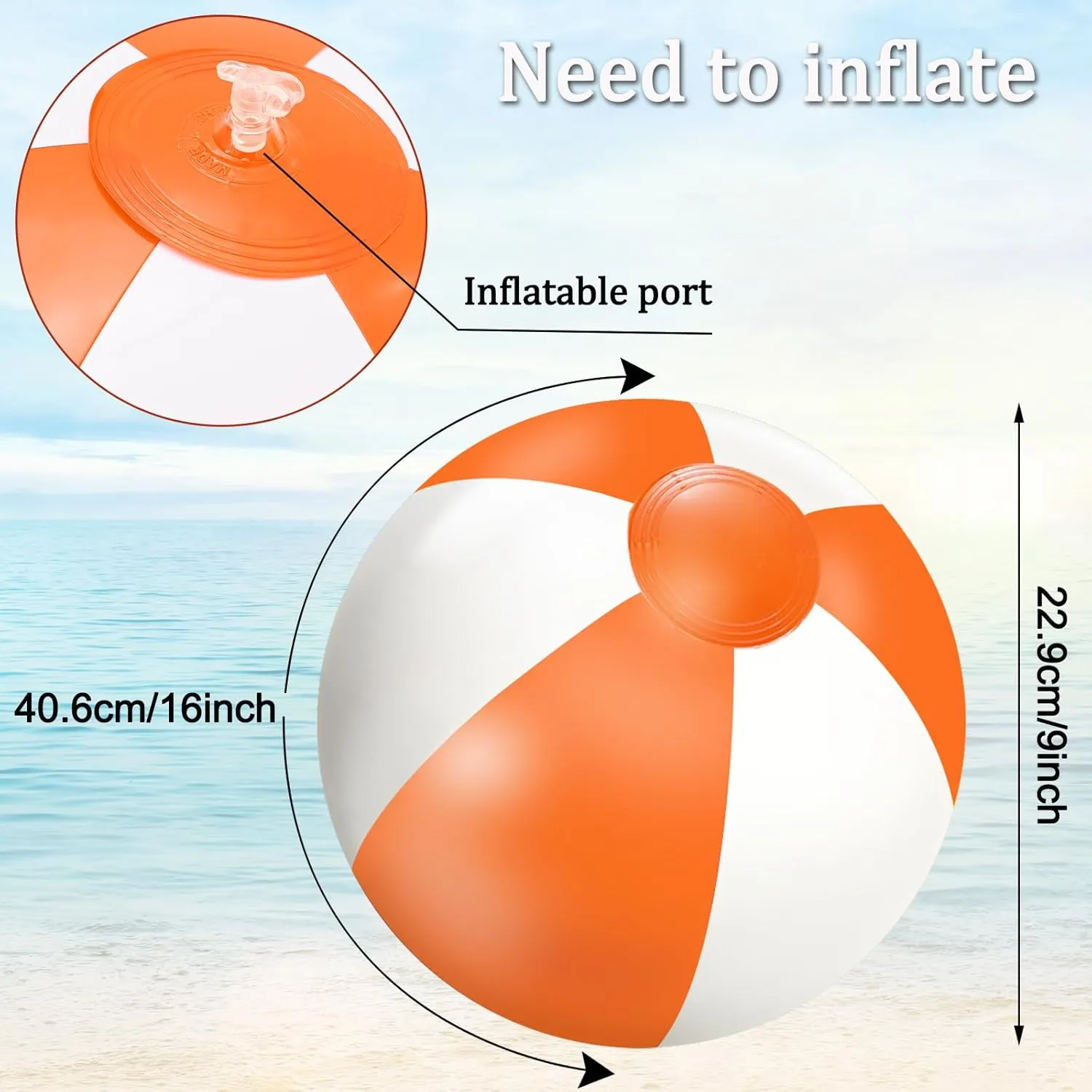 Whaline 16Pcs 16'' Orange and White Inflatable Beach Ball Round Pool PVC Balls Cute Game Toys for Summer Hawaiian Tropical Theme Beach Party Decorations Water Sand Game Accessory