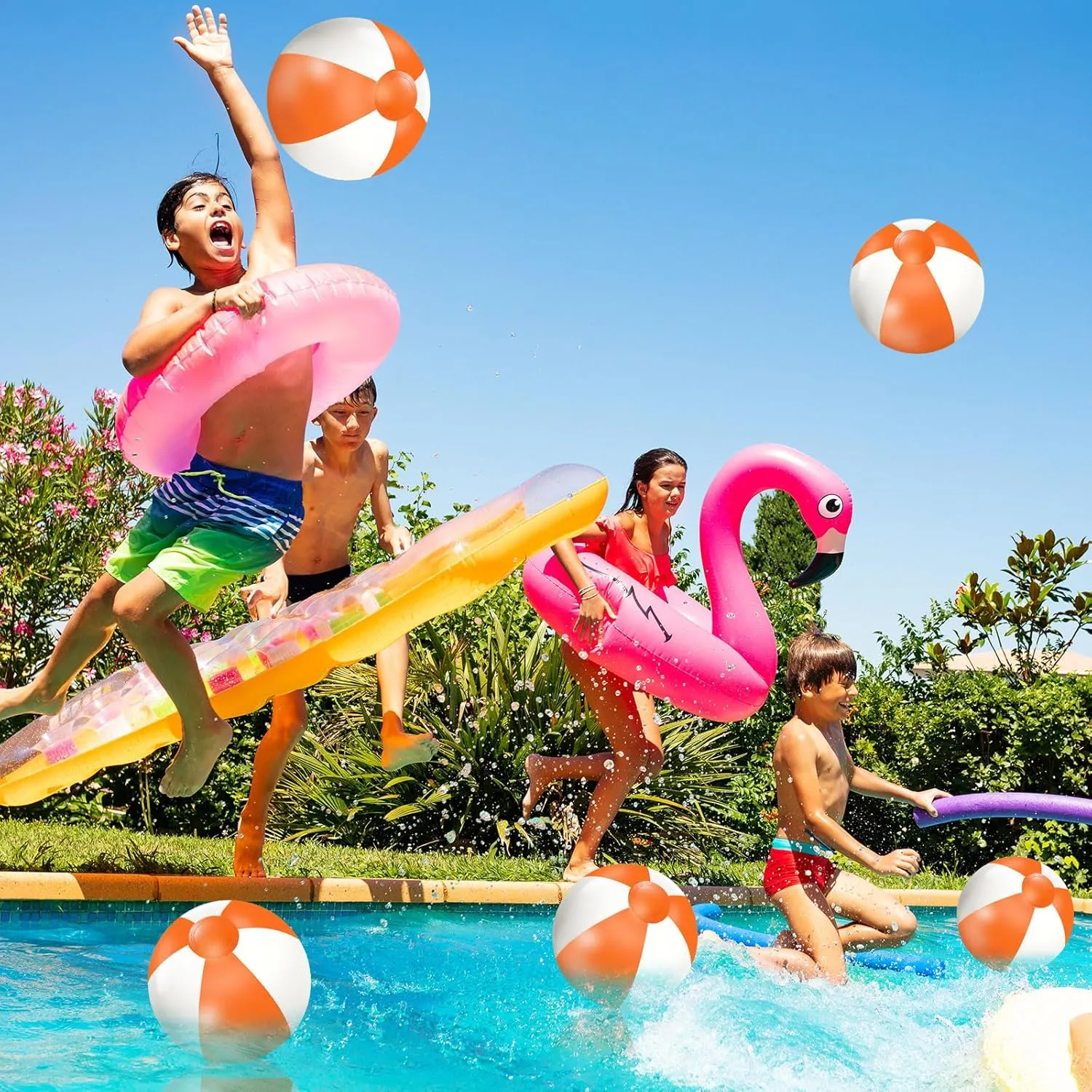 Whaline 16Pcs 16'' Orange and White Inflatable Beach Ball Round Pool PVC Balls Cute Game Toys for Summer Hawaiian Tropical Theme Beach Party Decorations Water Sand Game Accessory