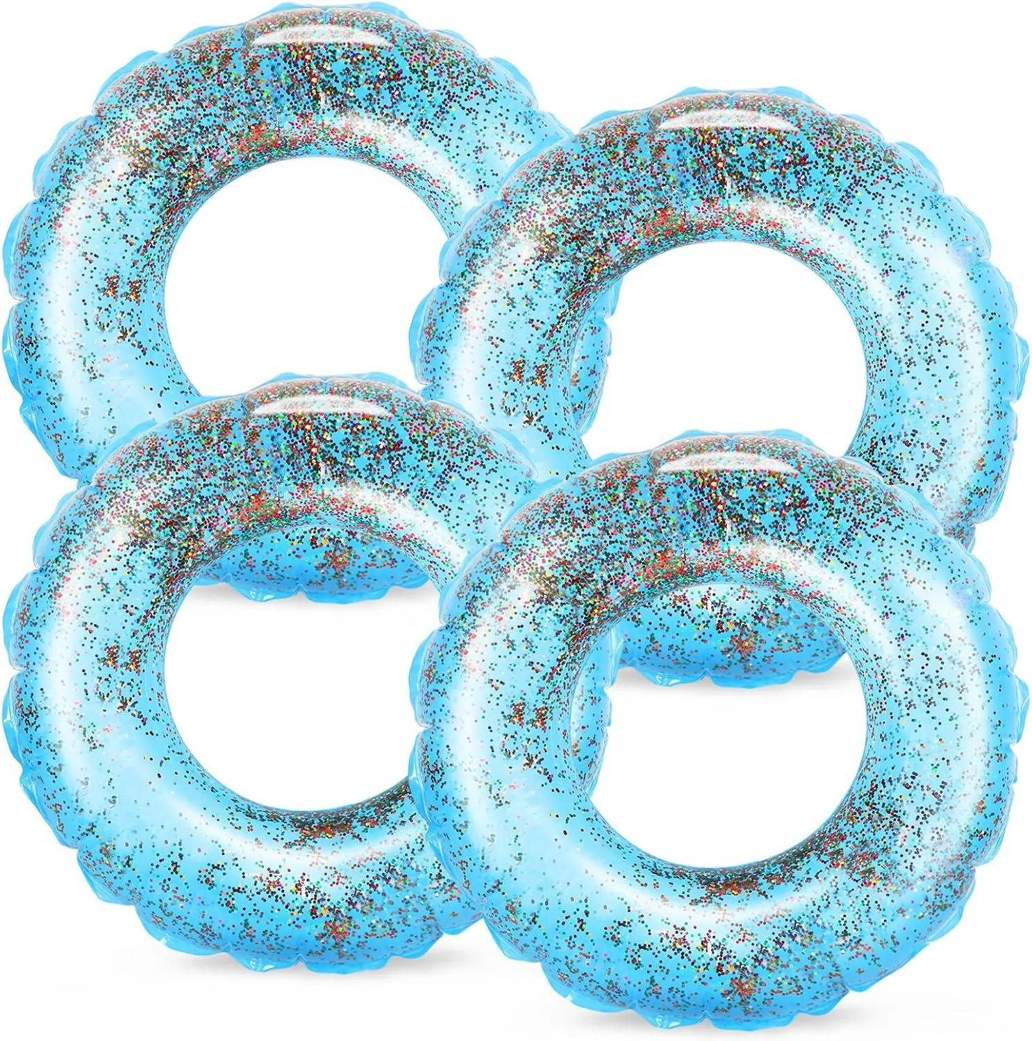 Whaline 4Pcs Inflatable Pool Floats Toys Swim Tubes Rings Glitter Blue Pool Tube for Teen Boys Girls Outdoor Summer Swimming Pool Beach Party Favors Supplies