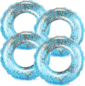 Whaline 4Pcs Inflatable Pool Floats Toys Swim Tubes Rings Glitter Blue Pool Tube for Teen Boys Girls Outdoor Summer Swimming Pool Beach Party Favors Supplies