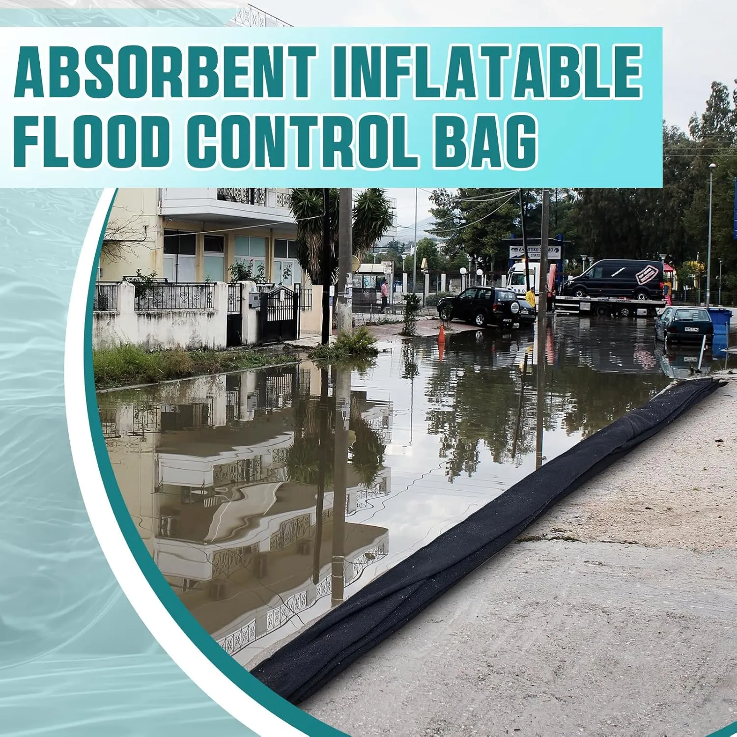 Windyun 2 Pcs 10 ft x 6.5 Inch Water Barrier for Home Reusable Flood Prevention Barriers Bags Water Dams Activated Absorbent Barrier Sandless Sandbags for Rain Garage Door Basement (Black)