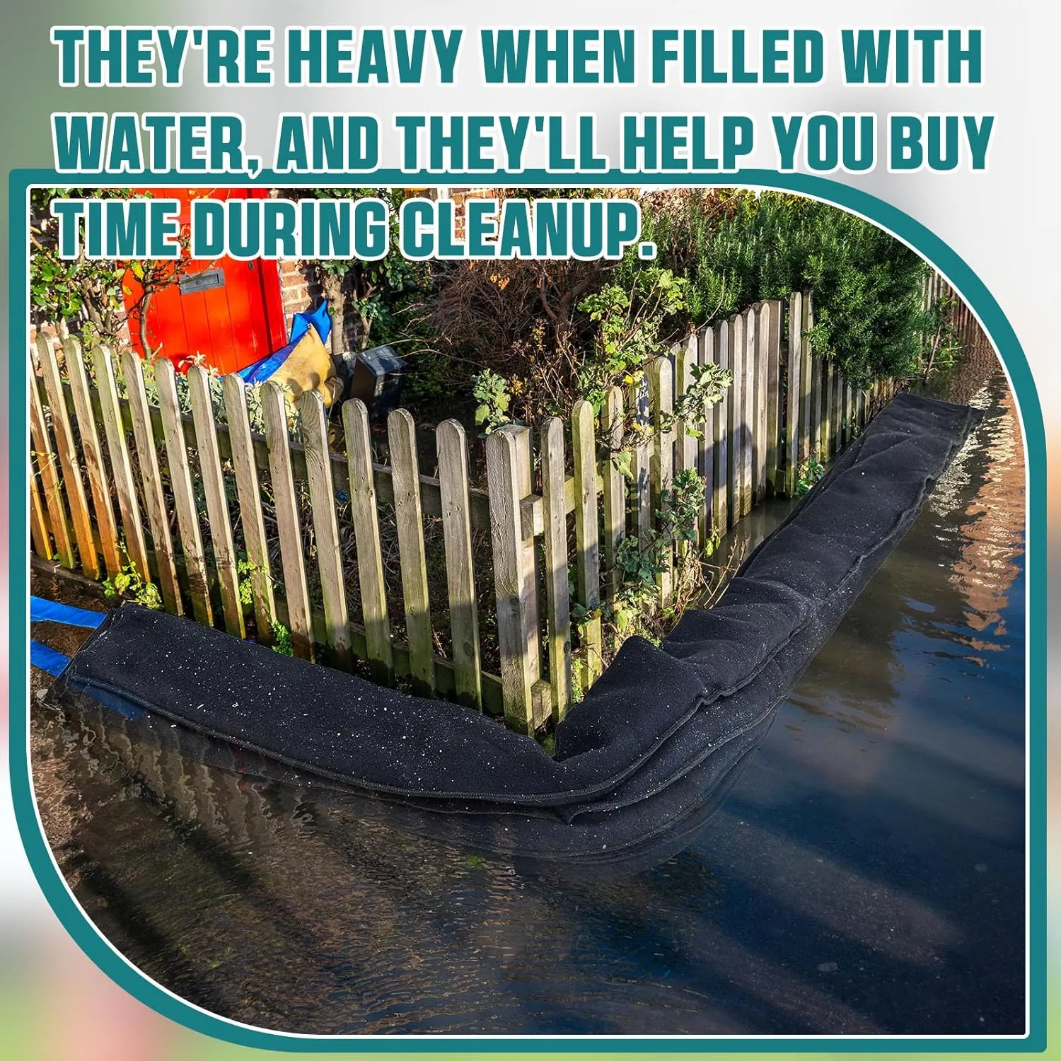 Windyun 2 Pcs 10 ft x 6.5 Inch Water Barrier for Home Reusable Flood Prevention Barriers Bags Water Dams Activated Absorbent Barrier Sandless Sandbags for Rain Garage Door Basement (Black)