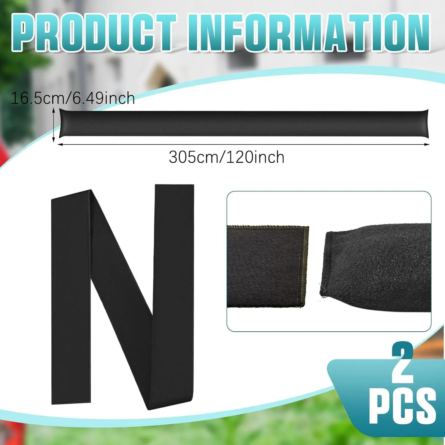 Windyun 2 Pcs 10 ft x 6.5 Inch Water Barrier for Home Reusable Flood Prevention Barriers Bags Water Dams Activated Absorbent Barrier Sandless Sandbags for Rain Garage Door Basement (Black)