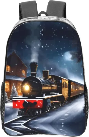 Winter Christmas Snow Night Railway Train print Clear Backpack Bag for Office Travel, Concerts, Work, Festivals Sporting Events Women Men