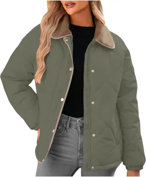 Winter Jackets For Women Long Sleeve Fleece Collar Winter Coats Baggy Zip Up Warm Puffer Jacket