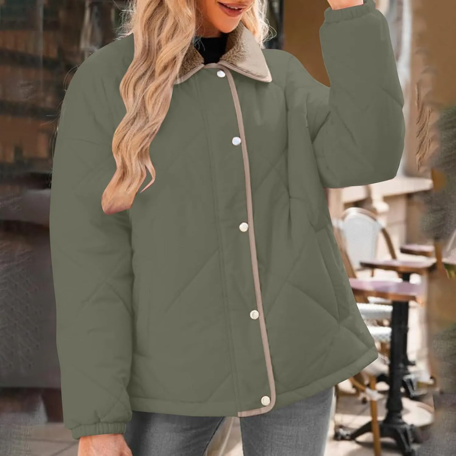 Winter Jackets For Women Long Sleeve Fleece Collar Winter Coats Baggy Zip Up Warm Puffer Jacket