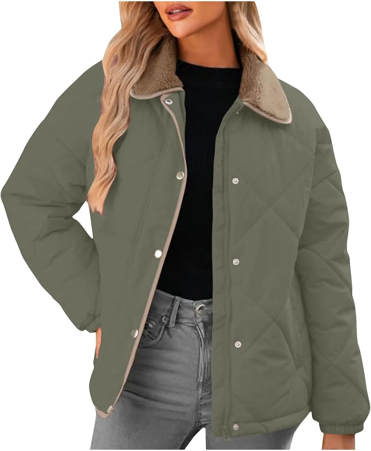 Winter Jackets For Women Long Sleeve Fleece Collar Winter Coats Baggy Zip Up Warm Puffer Jacket