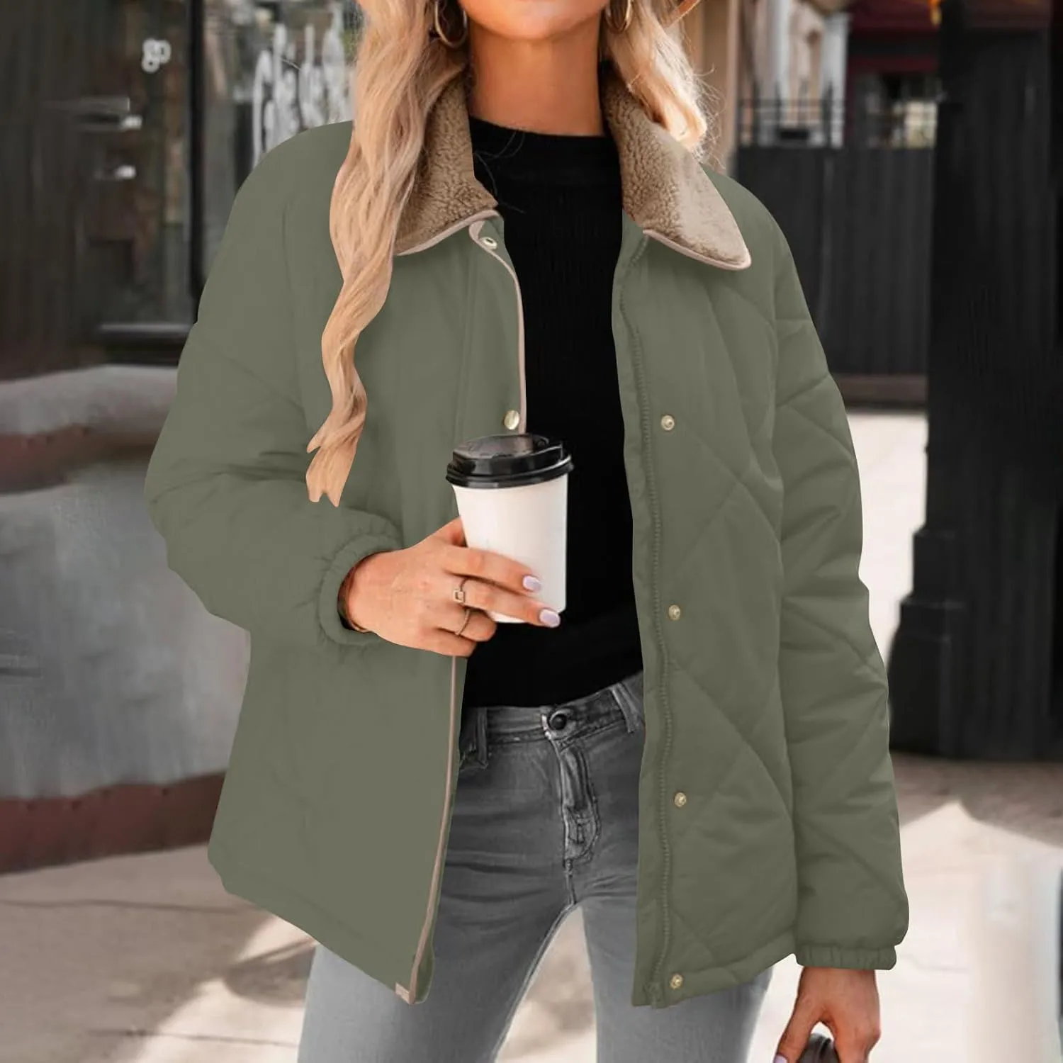 Winter Jackets For Women Long Sleeve Fleece Collar Winter Coats Baggy Zip Up Warm Puffer Jacket