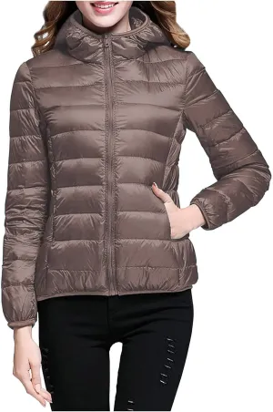 Winter Puffer Coats for Women Womens Lightweight Puffy Jacket Packable Hooded Down Coat Winter Zip Up Outerwear Pocket