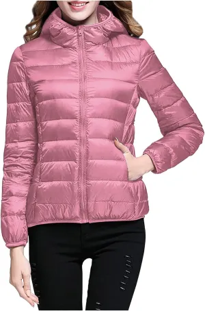 Winter Puffer Coats for Women Womens Lightweight Puffy Jacket Packable Hooded Down Coat Winter Zip Up Outerwear Pocket