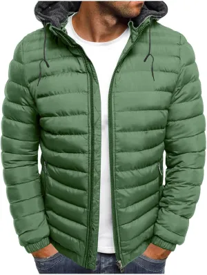 Winter Puffer Jacket for Men Windproof Lightweight Full Zip Hooded Puffy Jackets Quilted Thicken Insulated Down Coats