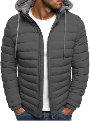 Winter Puffer Jacket for Men Windproof Lightweight Full Zip Hooded Puffy Jackets Quilted Thicken Insulated Down Coats