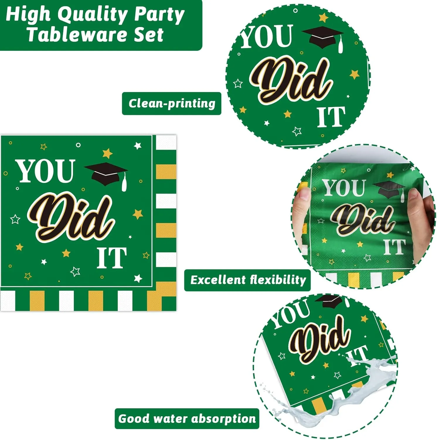 Wiooffen 24 Guests Graduation Party Plates Napkins Supplies Set Congrats Grad Class of 2025 Disposable Dinnerware Tableware Grad Party Decoration Favors,Green and Gold