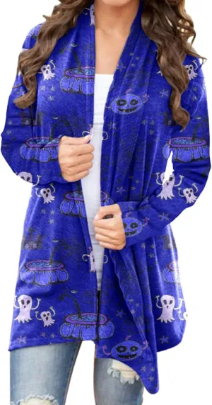 Women Cardigans Women's Long Sleeved Halloween Printed Pocket Cardigan Cardigans for Women Leopard