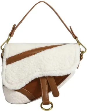 Women Saddle Shoulder Bags Versatile Retro Fluffy Plush Satchel Crossbody Underarm Bag Casual Daypack