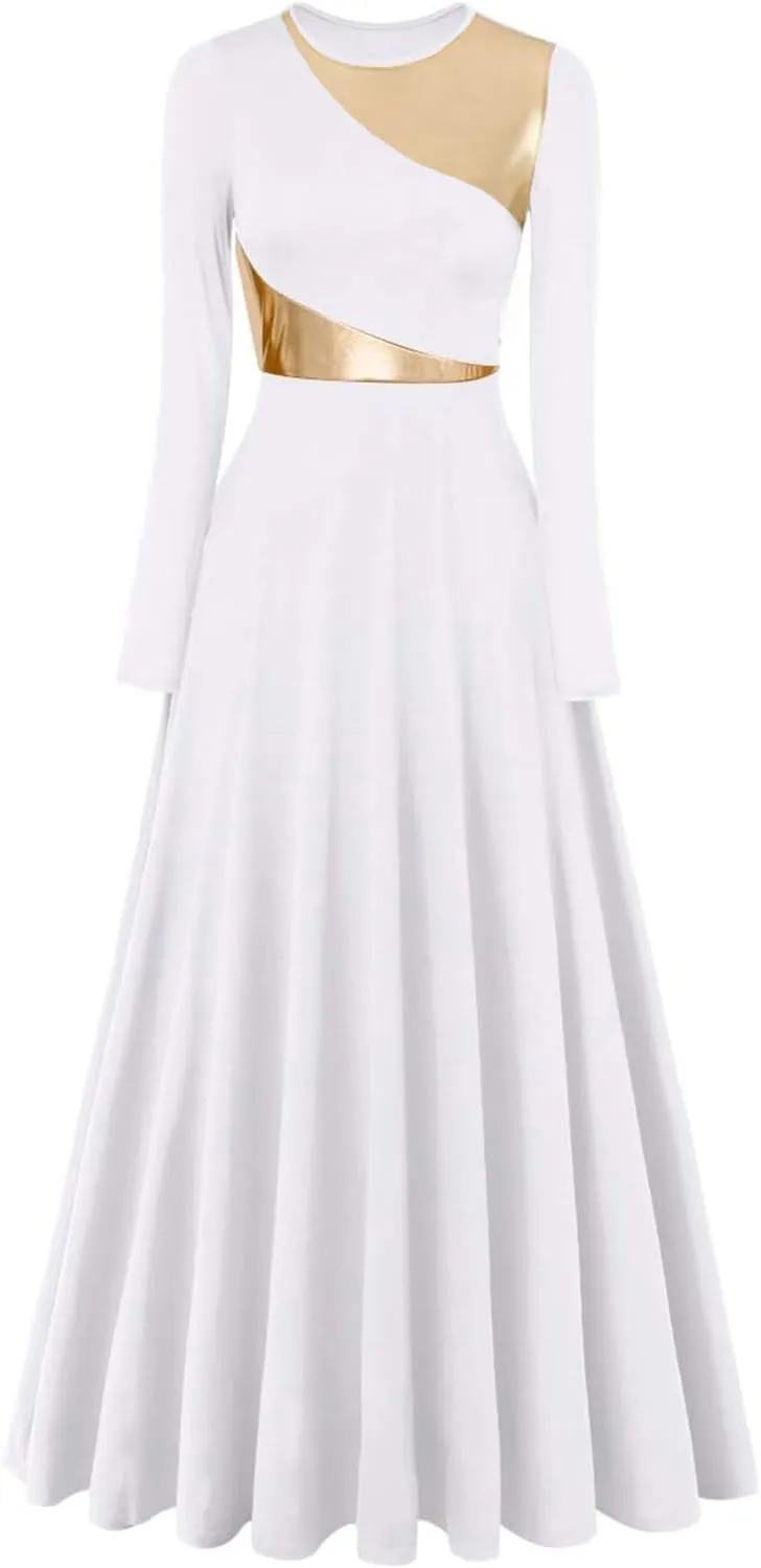 Women Worship Liturgical Dance Dress Full Length Church Robe Modern Praise Dance Dress Lyrical Headwear