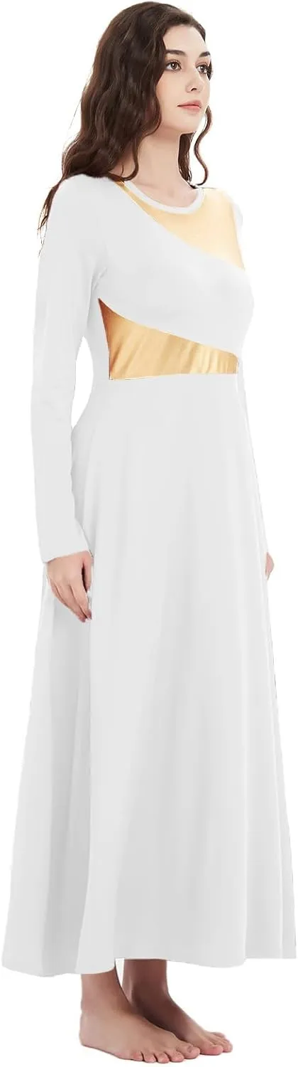 Women Worship Liturgical Dance Dress Full Length Church Robe Modern Praise Dance Dress Lyrical Headwear