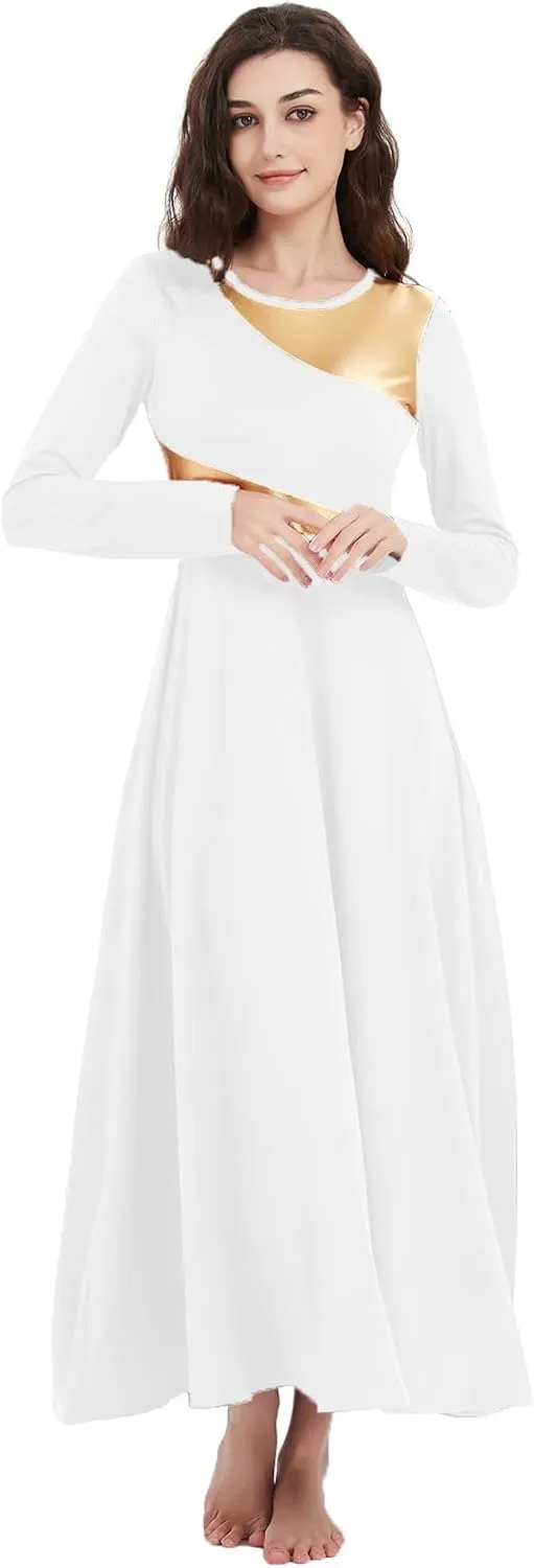 Women Worship Liturgical Dance Dress Full Length Church Robe Modern Praise Dance Dress Lyrical Headwear