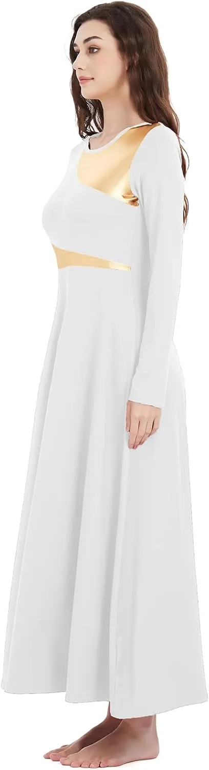 Women Worship Liturgical Dance Dress Full Length Church Robe Modern Praise Dance Dress Lyrical Headwear