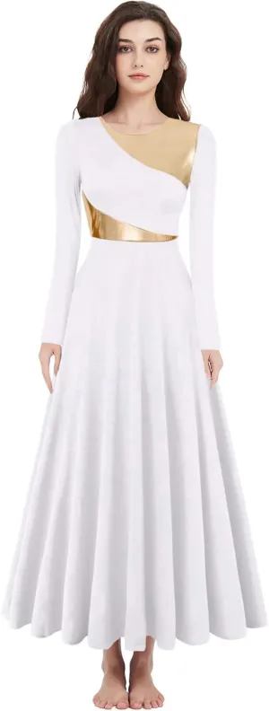 Women Worship Liturgical Dance Dress Full Length Church Robe Modern Praise Dance Dress Lyrical Headwear