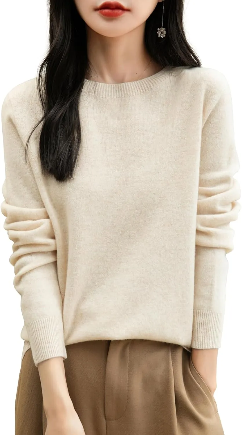 Women's 100% Merino Wool 2025 Fall Winter First-Line Ready to Wear Long Sleeve Seamless Knit Crewneck Sweater