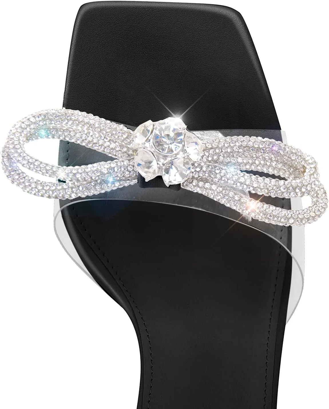 Women's Clear Rhinestone Bow Heels Lace Up