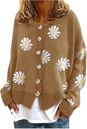 Women's Fashion Cardigan Sweater Knit Sweater Casual Sweater Warm Top Women's 2024 Cropped Cardigan Sweaters Womens