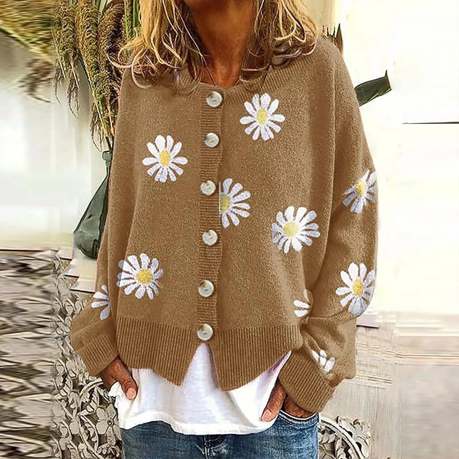 Women's Fashion Cardigan Sweater Knit Sweater Casual Sweater Warm Top Women's 2024 Cropped Cardigan Sweaters Womens