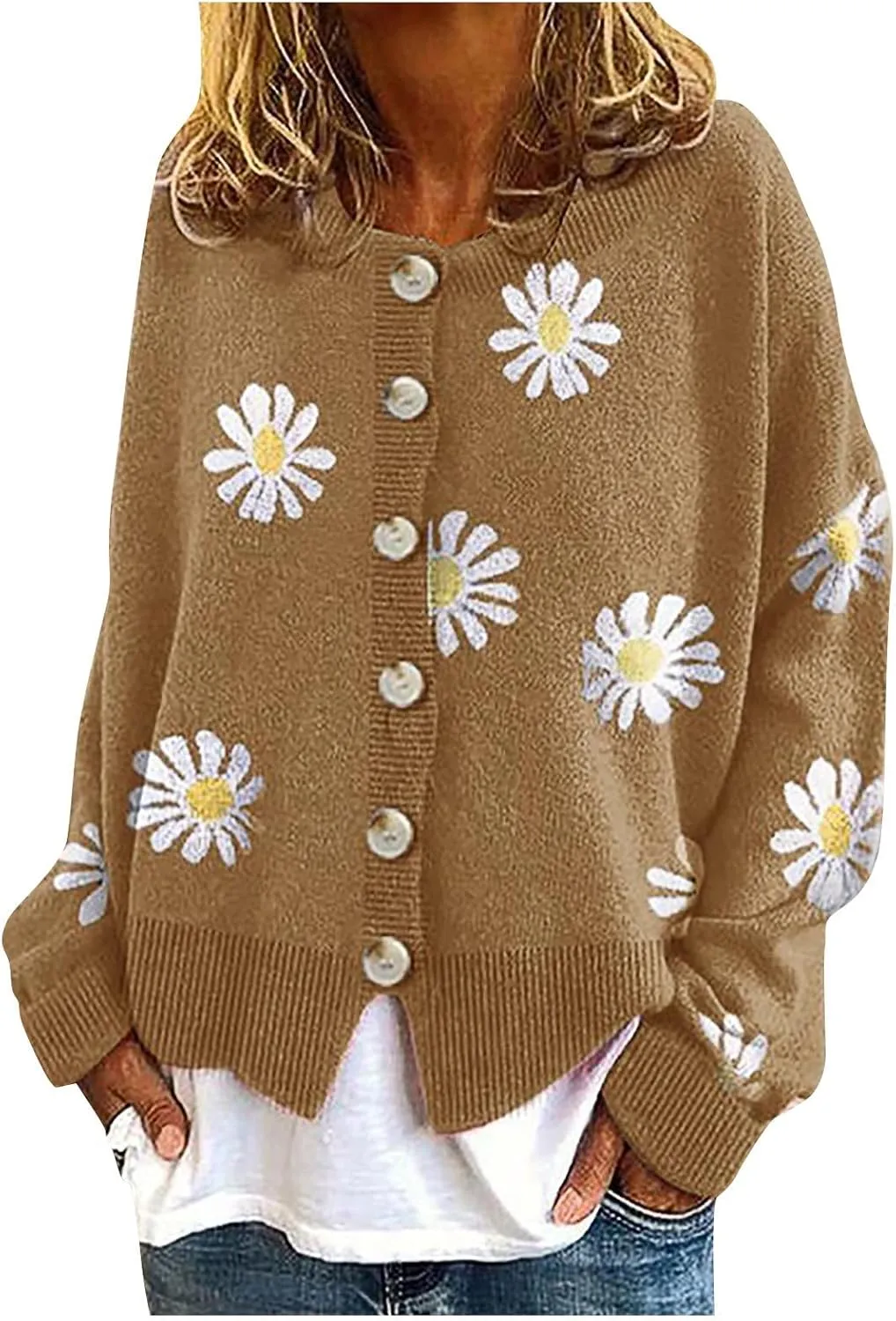 Women's Fashion Cardigan Sweater Knit Sweater Casual Sweater Warm Top Women's 2024 Cropped Cardigan Sweaters Womens
