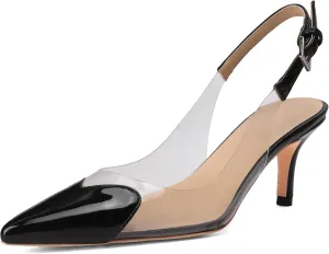 Women's Fashion Pointed Toe Heart Pumps Elegant 6 CM/2.4 Inch Heel Splicing Slingback Kitten Heels Transparent PVC Cute Clear Pumps Closed Toe Wedding Party Dress Shoes