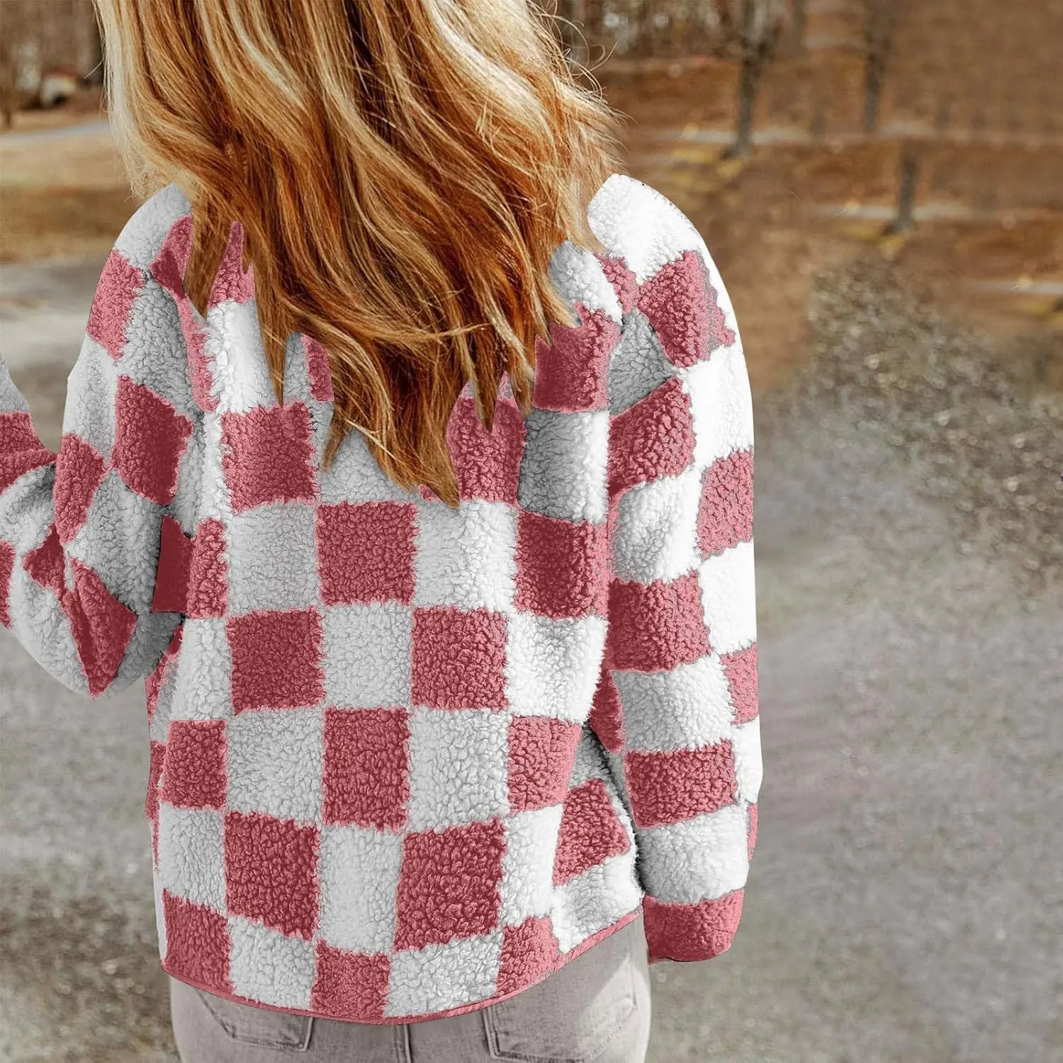 Womens Fleece Jackets Fashion 2024 Plaid Button Down Sherpa Teddy Coat Causal Fall Winter Fuzzy Coats Outwear