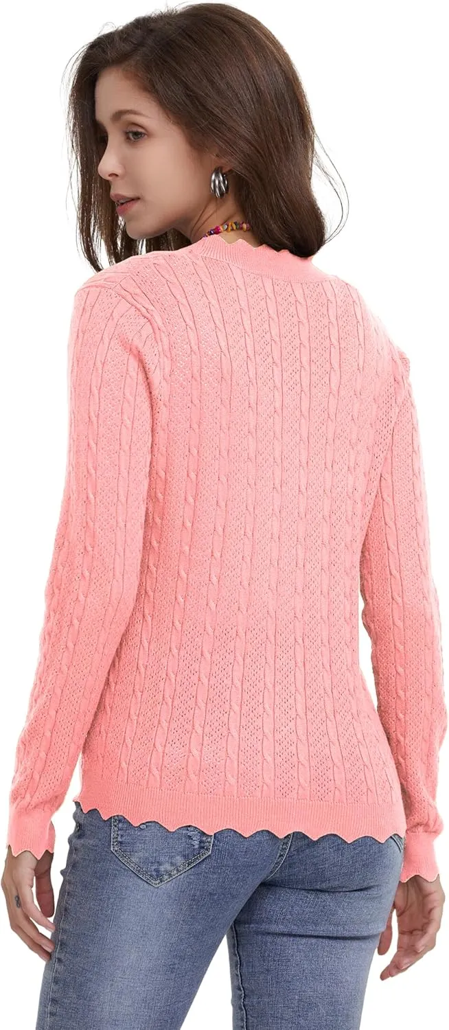 Women's Lace V Neck Hollow-Out Crochet Button Down Knit Slim Cropped Cardigan