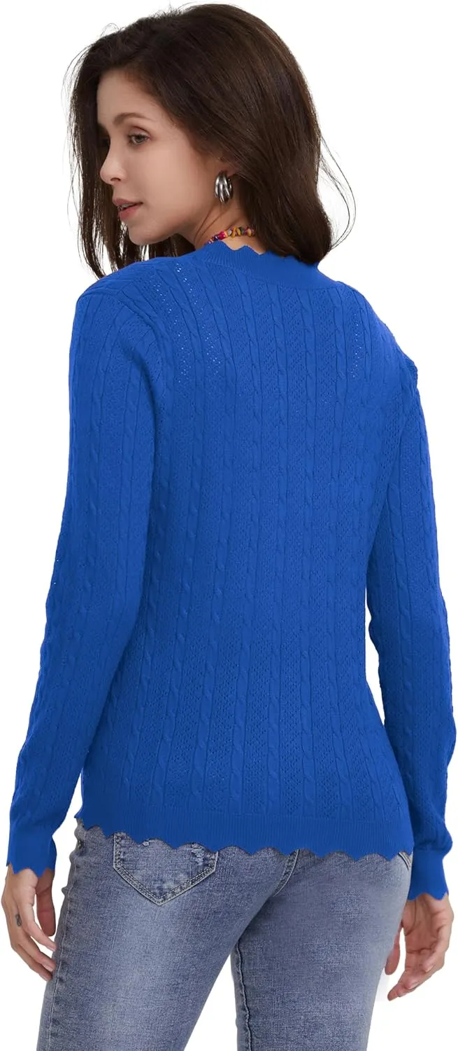 Women's Lace V Neck Hollow-Out Crochet Button Down Knit Slim Cropped Cardigan