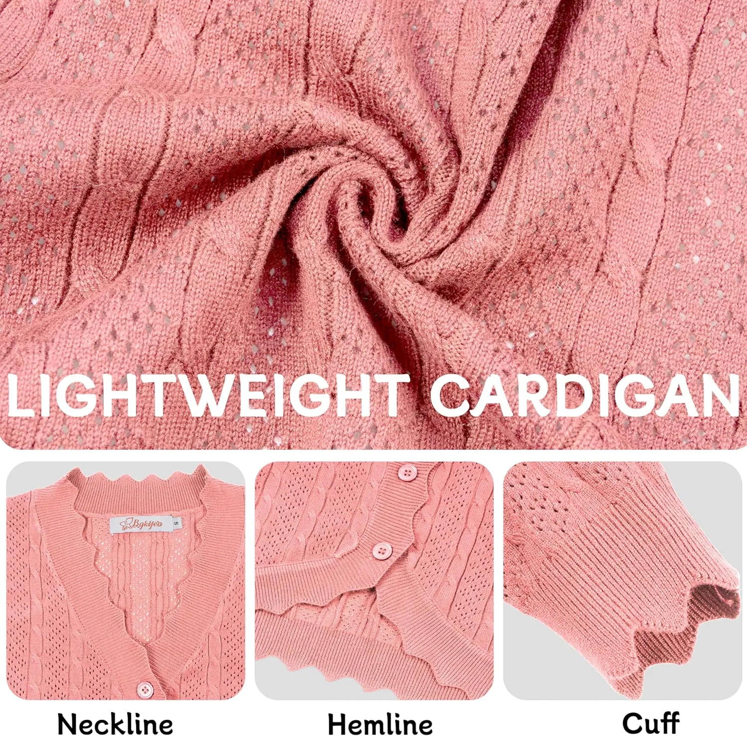 Women's Lace V Neck Hollow-Out Crochet Button Down Knit Slim Cropped Cardigan