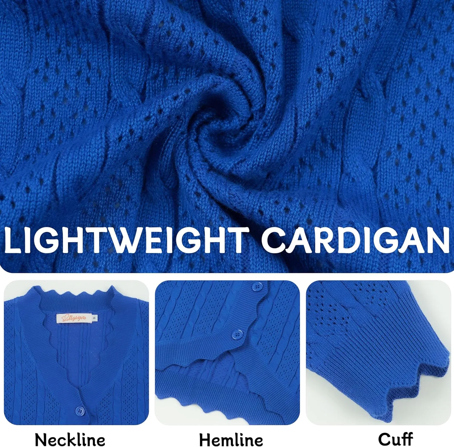 Women's Lace V Neck Hollow-Out Crochet Button Down Knit Slim Cropped Cardigan