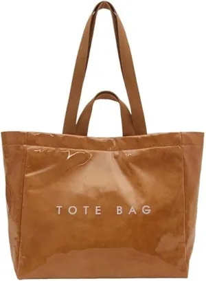 Women's Letters Print Tote Bag, PVC Shoulder Bag Large Kraft Paper Tote Bag for Women Tote Handbag for Shopping Travel