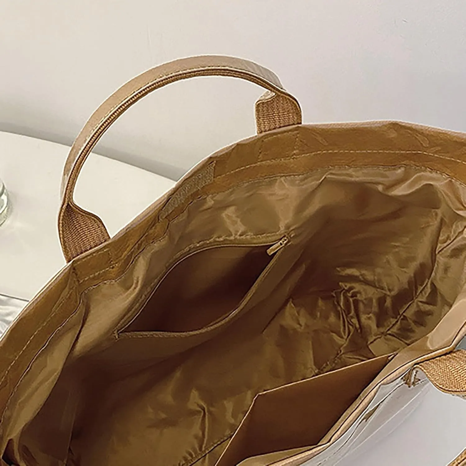 Women's Letters Print Tote Bag, PVC Shoulder Bag Large Kraft Paper Tote Bag for Women Tote Handbag for Shopping Travel