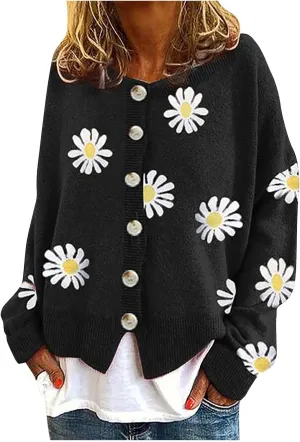 Women's O-Neck Long Sleeve Ribbed Knit Sweater Casual Sweater Warm Top Crop Oversized Cardigan for Women Size 2X