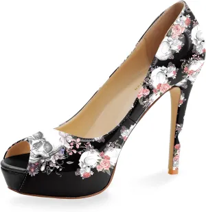 Womens Platform High Stiletto Sandals Heels Pumps Multicolor Floral Printed Peep Toe Sexy Shoes