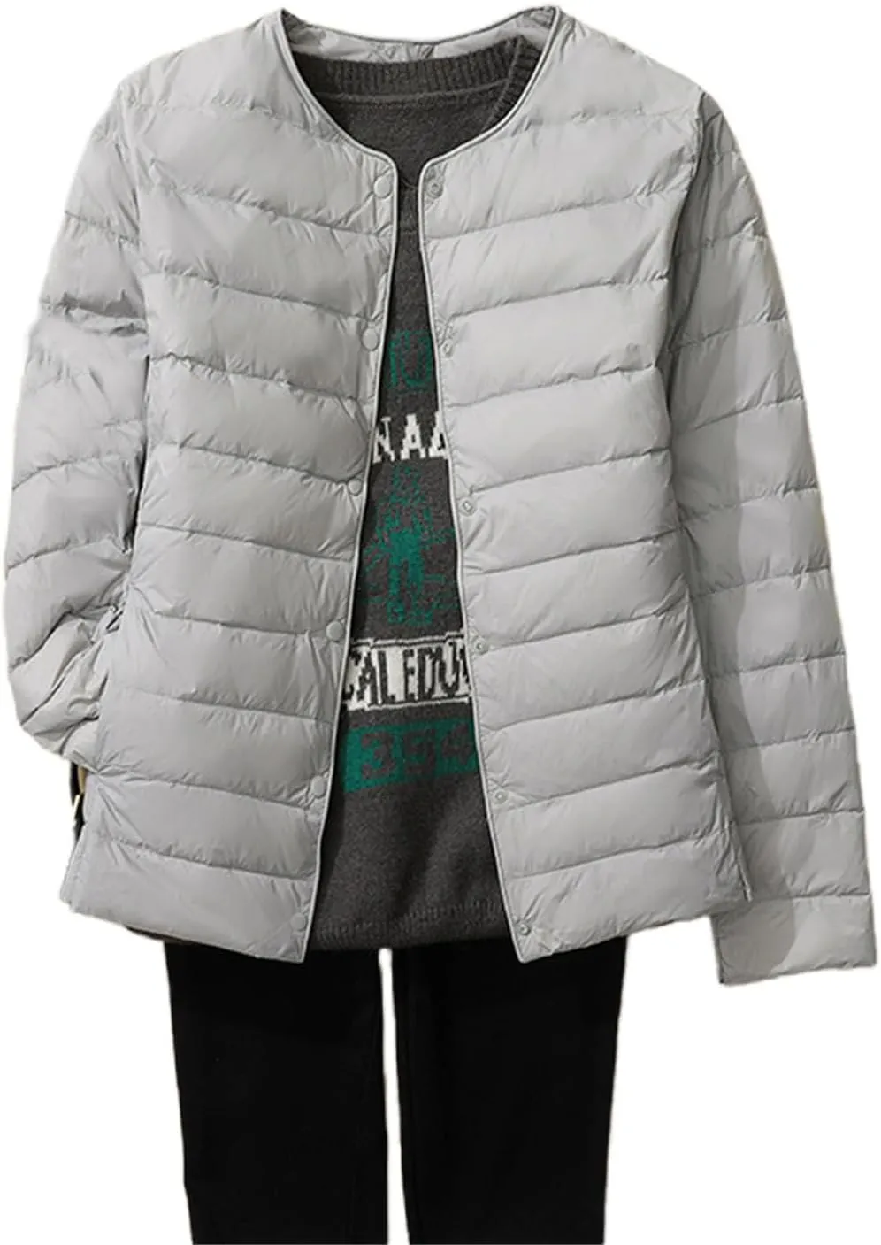 Womens Puffer Coat Lightweight Quilted Jacket Packable Open Front Button Down Coats Long Sleeve Fall Winter Top Pocket